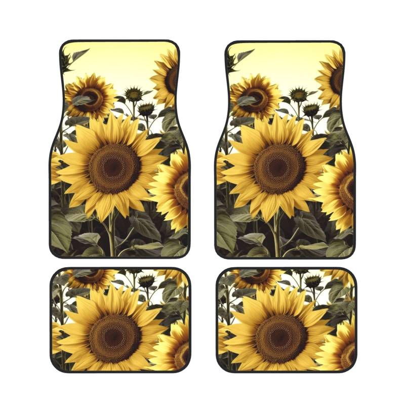 Auto-Fußmatten mit Sonnenblumen-Motiv, 4-teilig, universal, für vorne und hinten, strapazierfähig, Allwetterschutz, Auto-Fußmatte, vollständiges Set, Fußpolster, Gelb von YNCATXZ