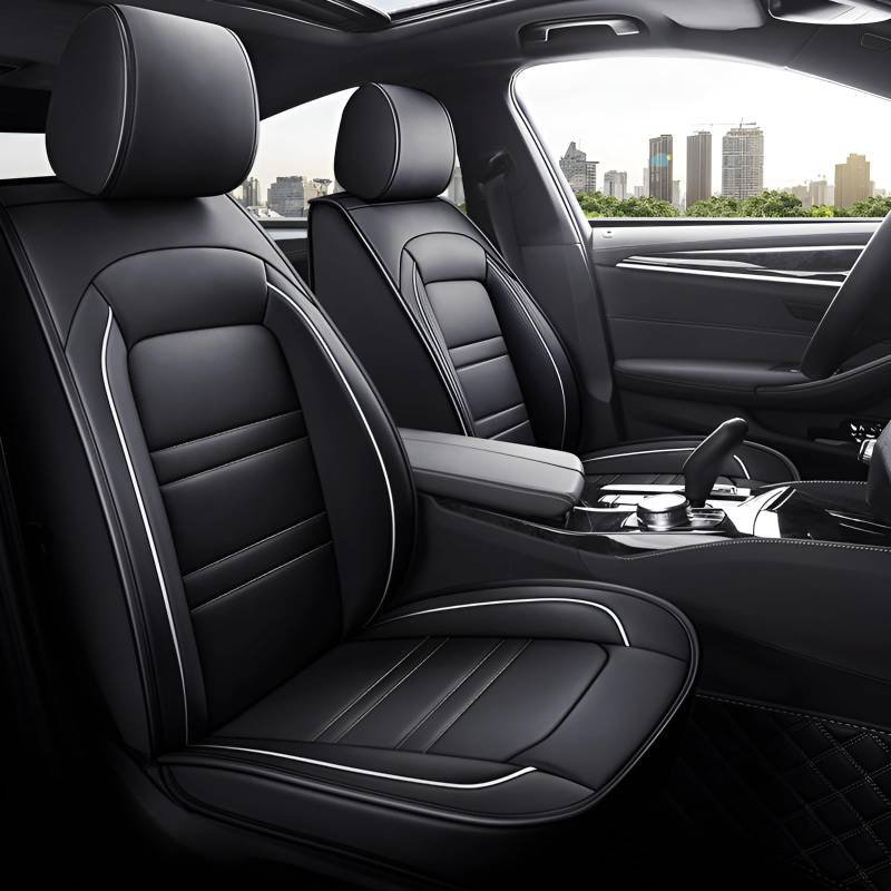YNNBJX Auto Leder Sitzbezüge Sets Für VW Polo VI Golf VIII 2020-2025, 9 Stück Allwetter Wasserdicht Atmungsaktiv 5 Sitzer Schonbezüge Sitzschoner,Blackwhite von YNNBJX