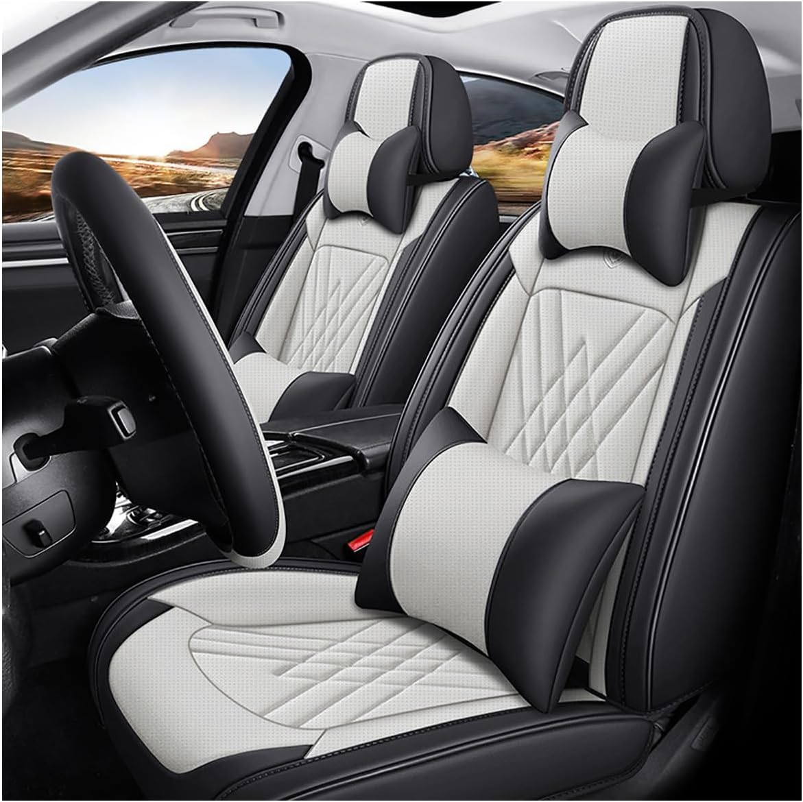 YNNBJX Full Set Auto Sitzbezüge Für Mercedes-Benz M-Class ML 350 W164 ML 420 W164 ML 550 W164 ML 280 W164, Leder Bequem Atmungsaktiv Wasserdichter Sitzschoner Mit Lenkradbezug,A YNNBJX Full Set Auto Sitzbezüge Für Mercedes-Benz M-Class ML 350 W164 ML 420 W164 ML 550 W164 ML 280 W164, Leder Bequem Atmungsaktiv Wasserdichter Sitzschoner Mit Lenkradbezug,A von YNNBJX