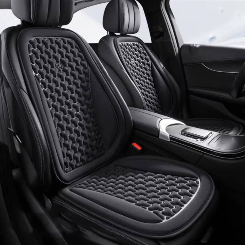 YNQP Autositzbezug Sommer 3D Atmungsaktives Eisseide Autositzkissen Konvexes Design, für Hyundai loniq Plug-in Hybrid 2000-2025 Autozubehör,Black-Front SetX2 von YNQP