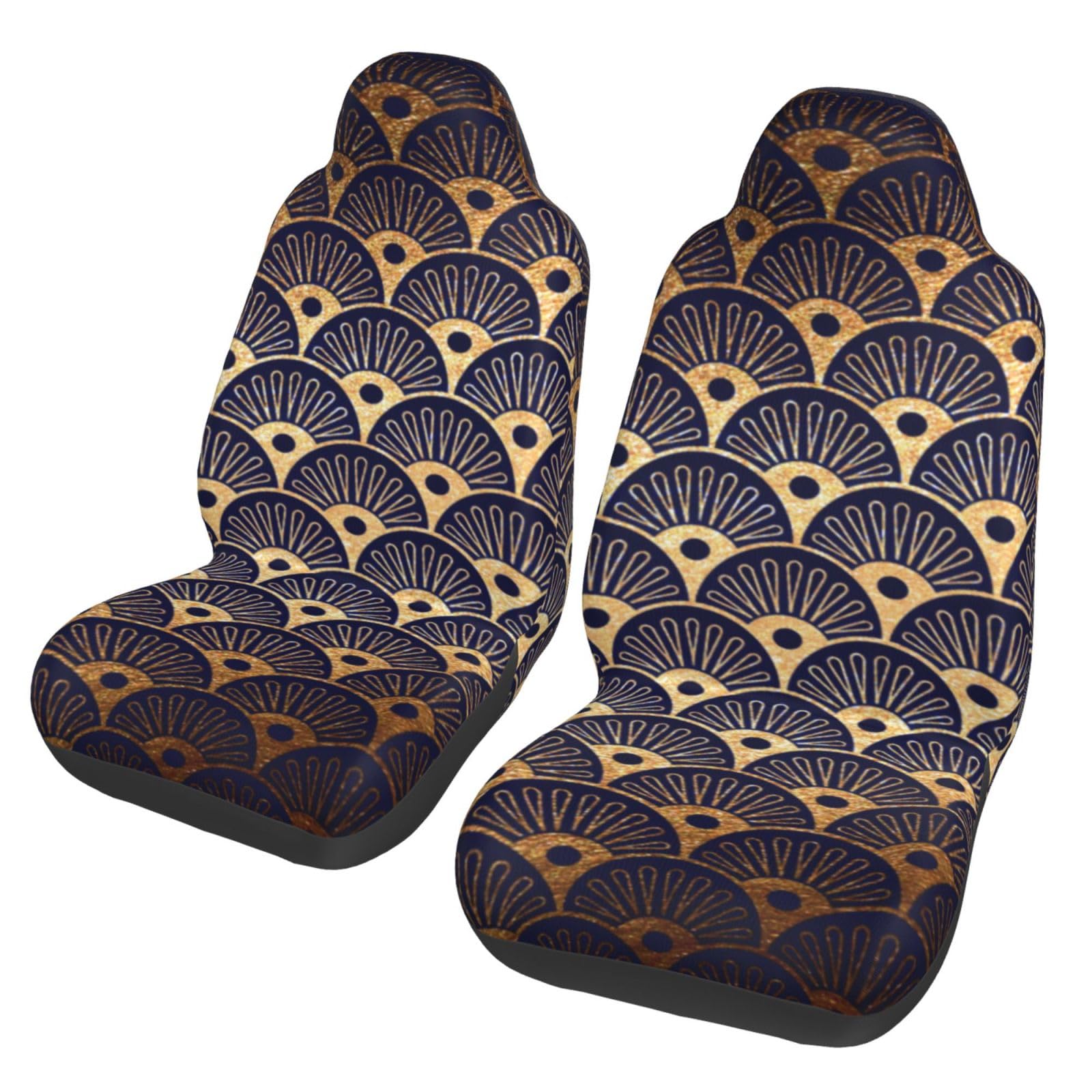 YOFIEN Art Deco Golden Blu Navy Seashells, 2 Stück Autositzbezüge, universeller Anti-Rutsch-Sitzschutz für Vordersitze von YOFIEN