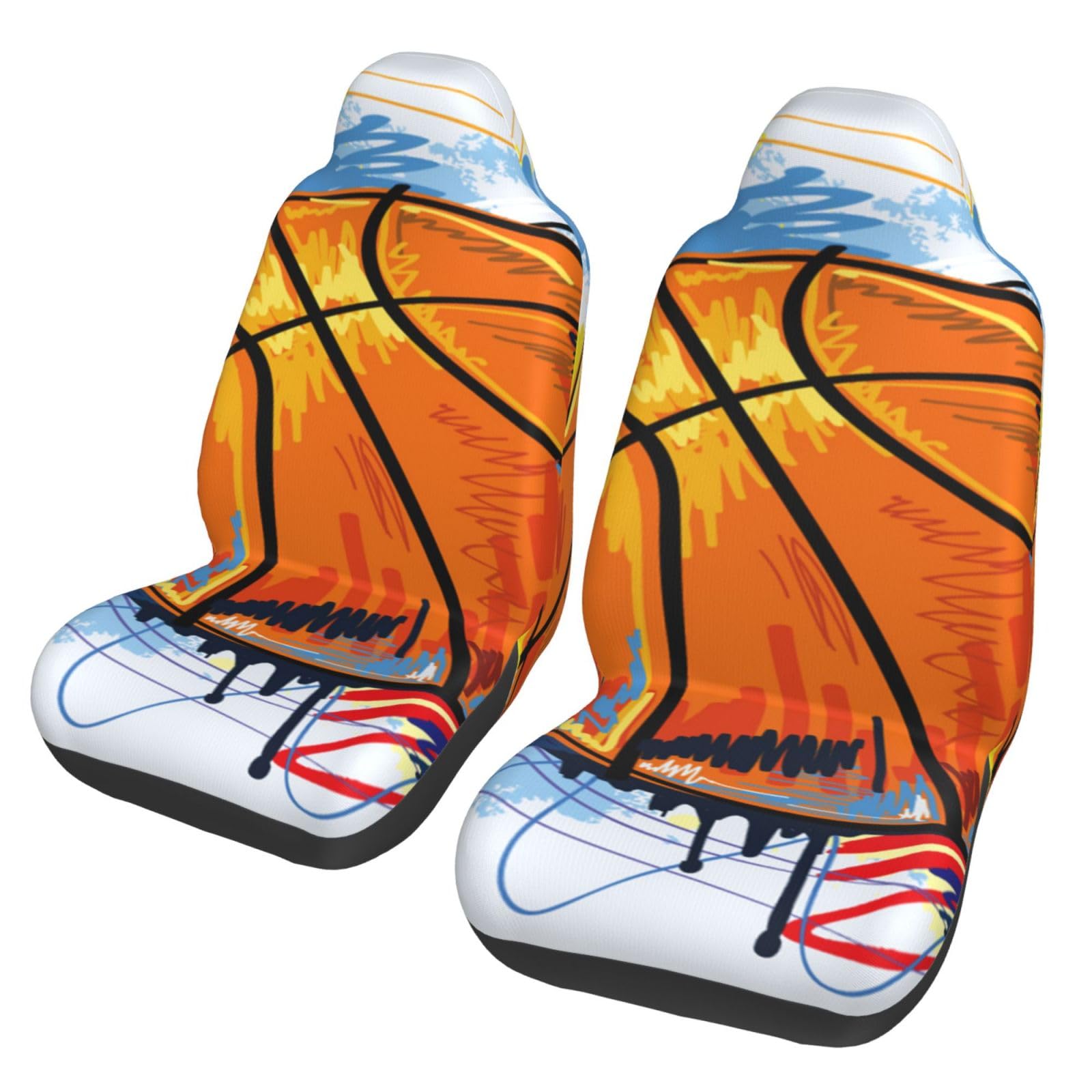 YOFIEN Basketball-Sitzbezüge, bunt, Skizze, Vergnügen, Bedruckt, 2 Stück, Autositzbezüge, universeller Anti-Rutsch-Sitzschutz für Vordersitze von YOFIEN