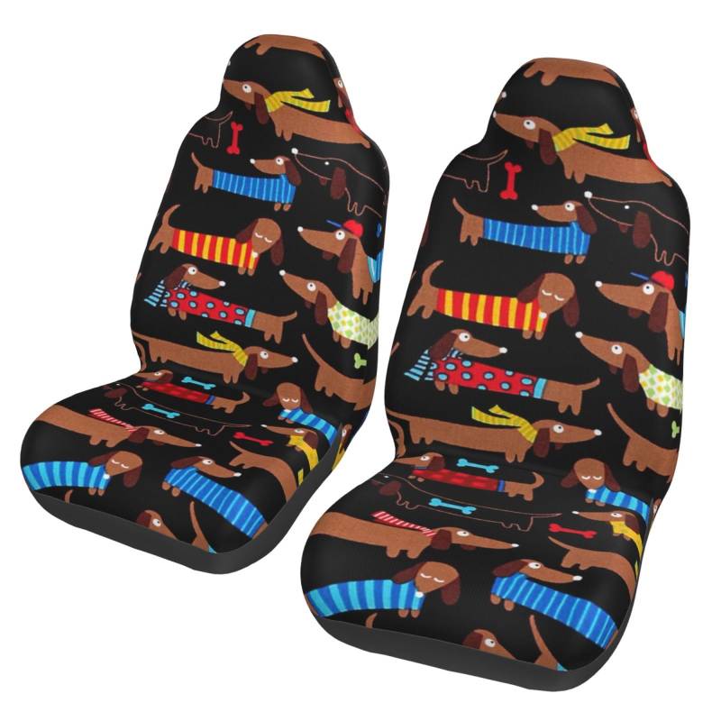 YOFIEN Dackel 2,2 PCS Autositzbezüge, Universal Vordersitze Anti-Rutsch-Sitzschutz von YOFIEN