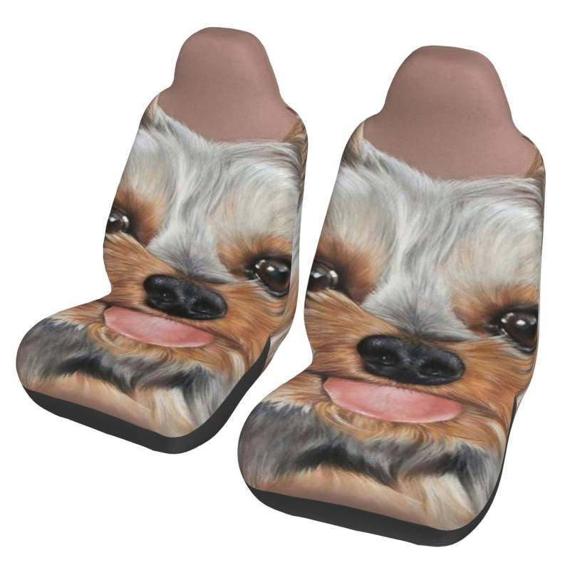 YOFIEN Hund, süßer Yorkshire-Terrier, Teetasse, 2-teilige Autositzbezüge, universeller Anti-Rutsch-Sitzschutz für Vordersitze von YOFIEN