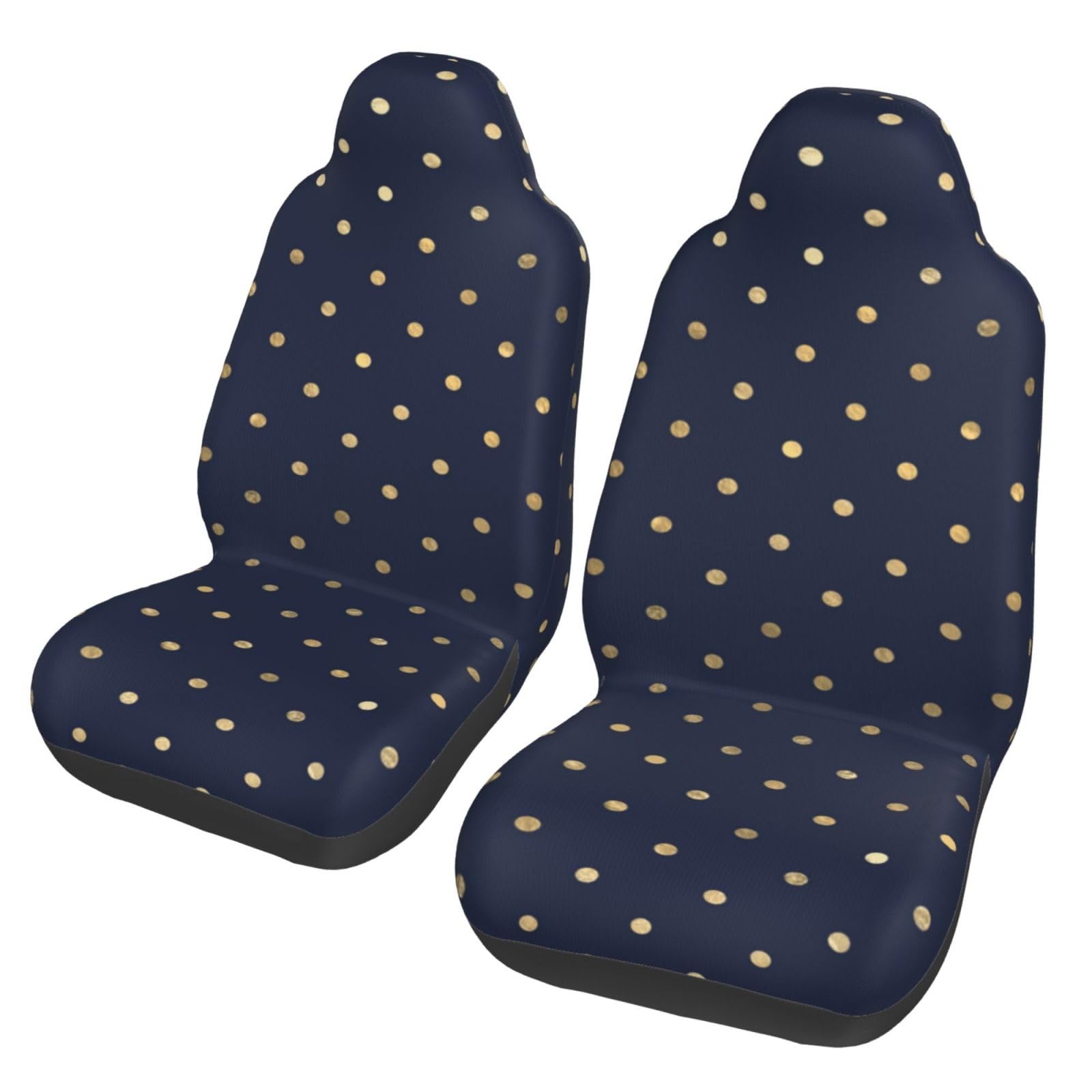 YOFIEN Moderne, Elegante Autositzbezüge mit marineblauen und goldenen Punkten, 2 Stück, universeller Anti-Rutsch-Sitzschutz für Vordersitze von YOFIEN