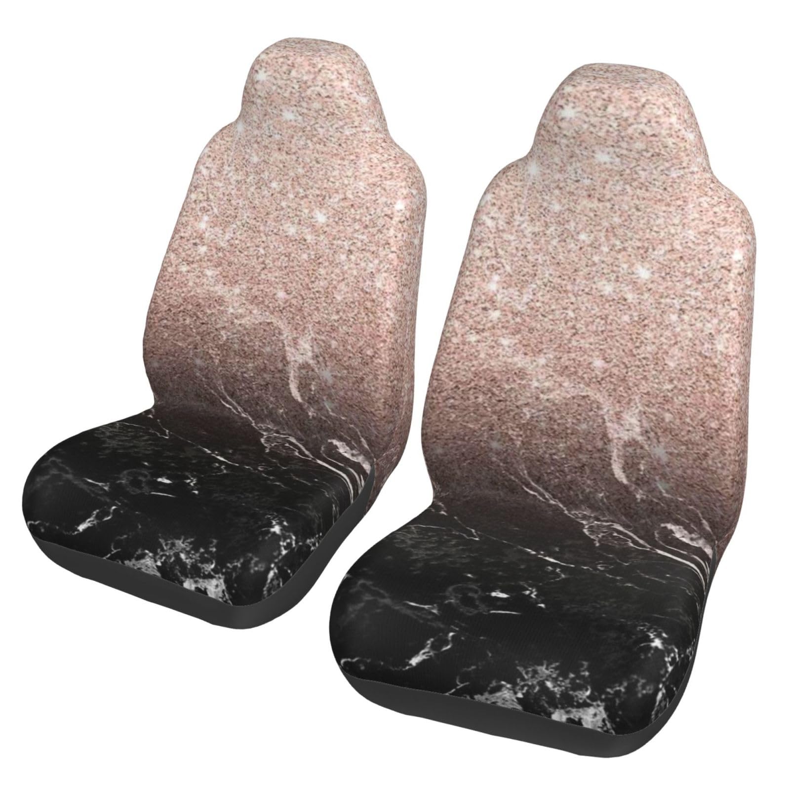 YOFIEN Moderner Roségold-Schwarz-Marmor-Pink-Glitzer, 2-teilige Autositzbezüge, universeller Anti-Rutsch-Sitzschutz für Vordersitze von YOFIEN