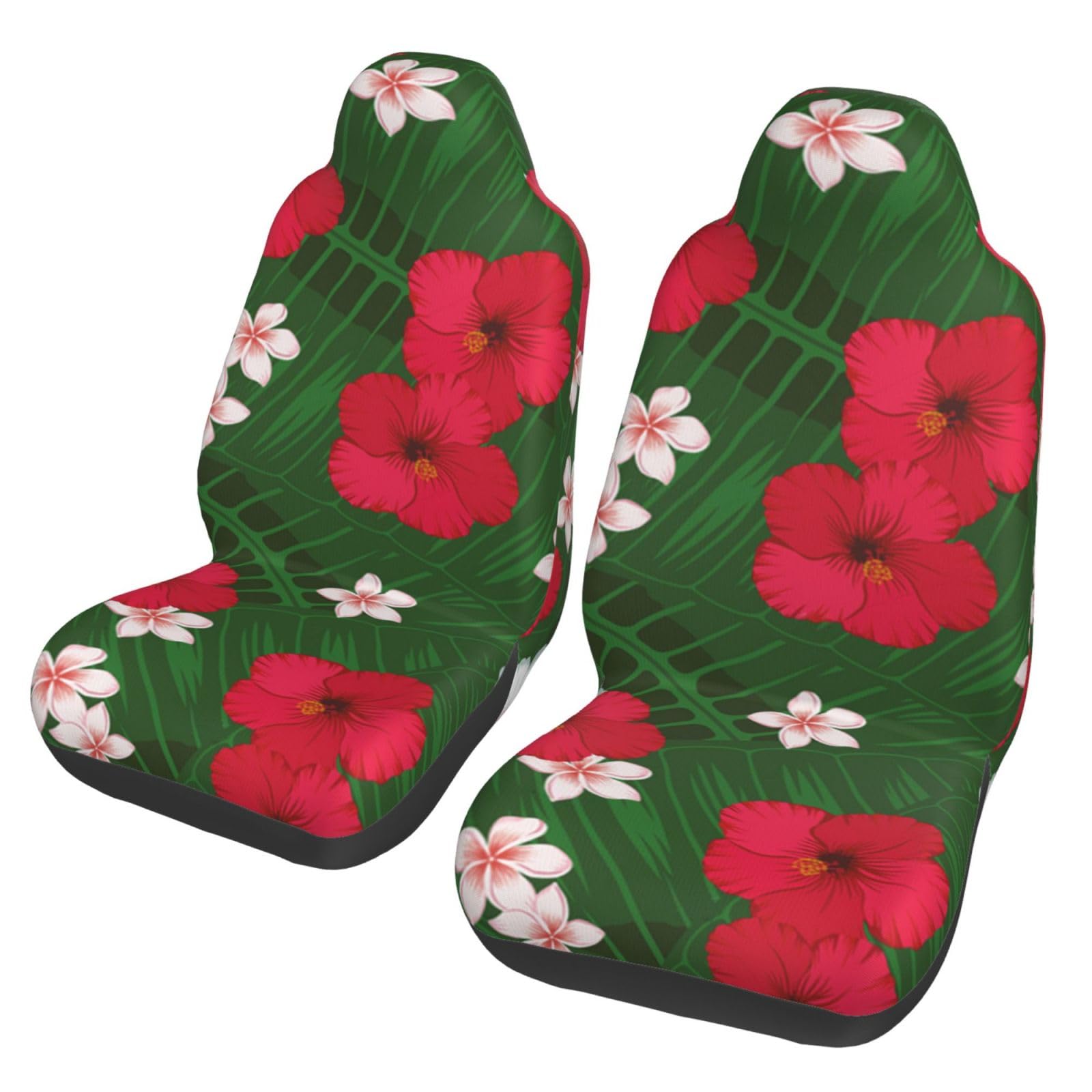 YOFIEN Plumeria Hibiscus Grüne Blätter Hintergrund, 2 Stück Autositzbezüge, Universal Vordersitze Anti-Rutsch-Sitzschutz von YOFIEN