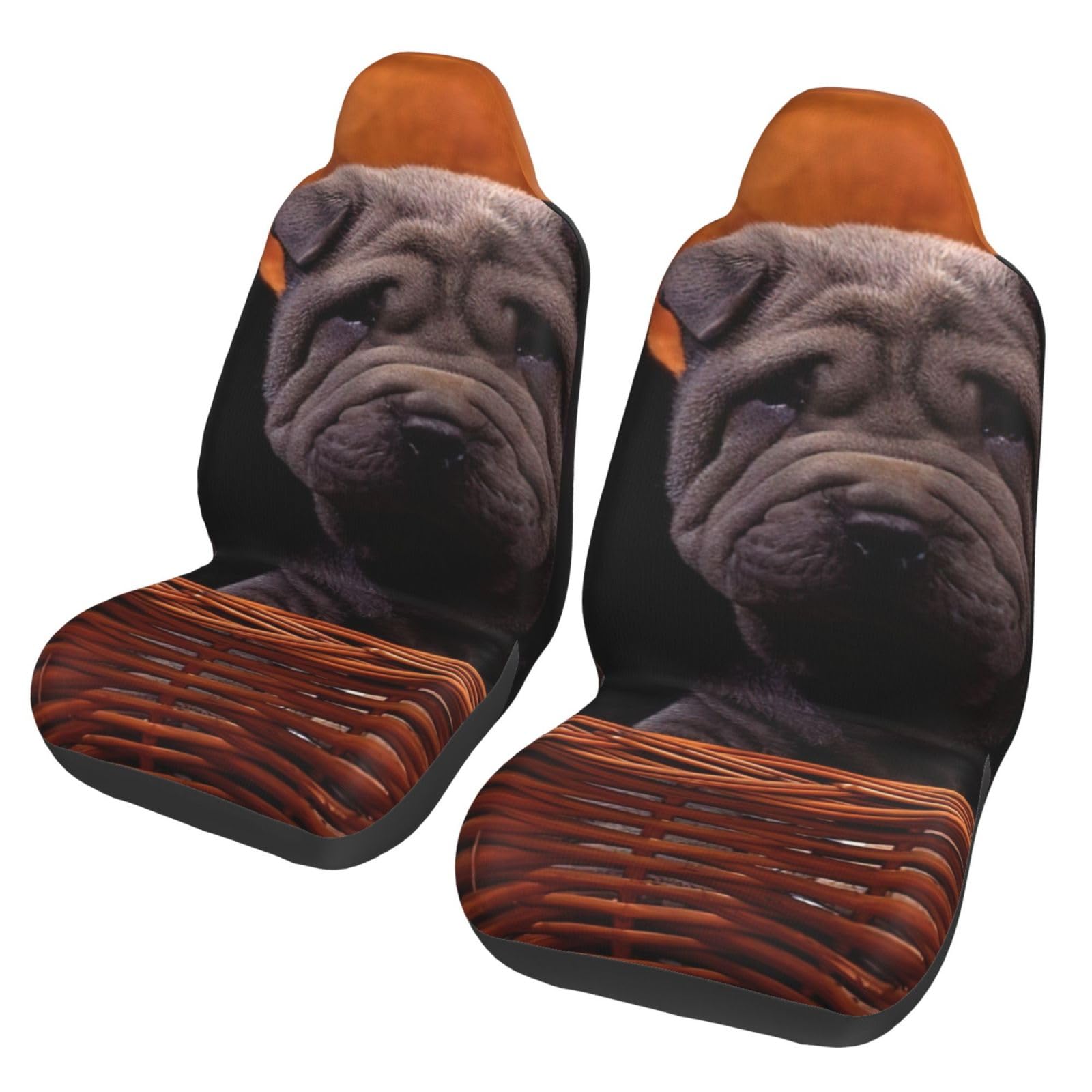 YOFIEN Shar Pei, schwarzer Welpe, kleine Hunde, graue Welpen, Haustiere, 2-teilige Autositzbezüge, universeller Anti-Rutsch-Sitzschutz für Vordersitze von YOFIEN