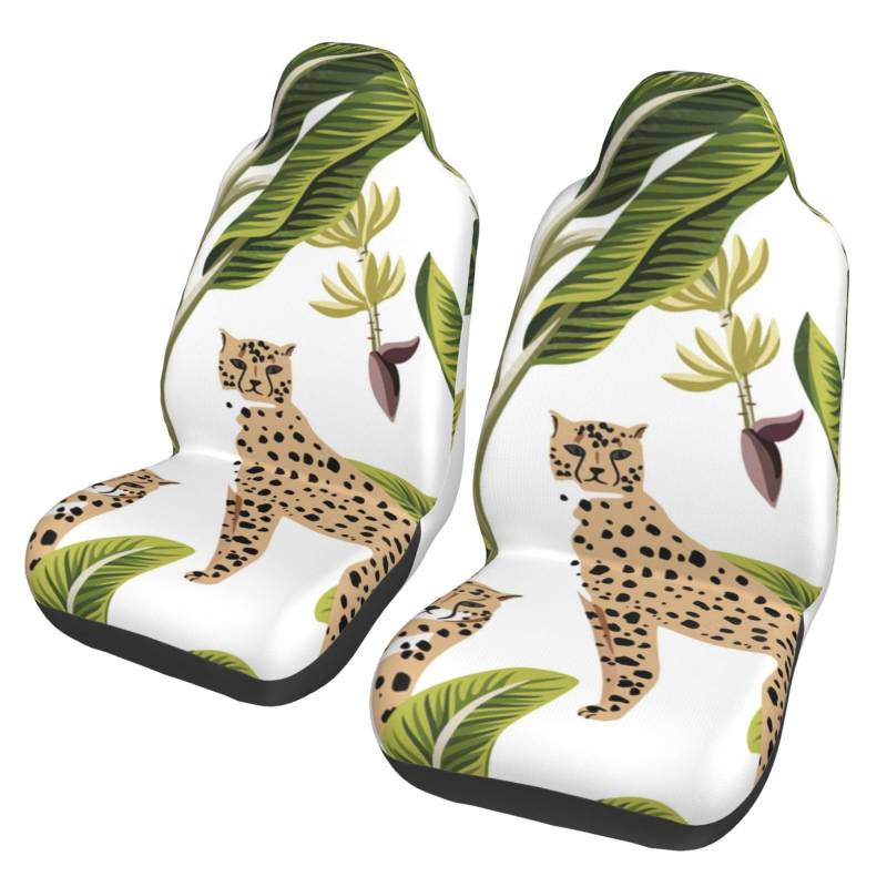 YOFIEN Tropische Vintage-Bananenbäume mit Gepardenblumen, 2-teilige Autositzbezüge, universeller Anti-Rutsch-Sitzschutz für Vordersitze von YOFIEN