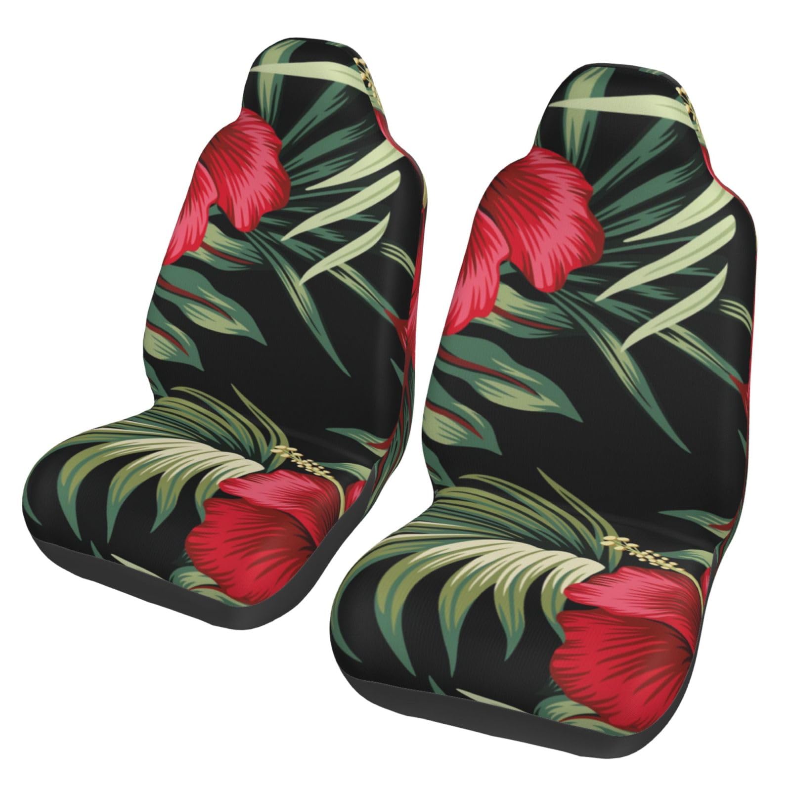 YOFIEN Tropischer Vintage-Roter Hibiskus Strelitzia Floral, 2 Stück Autositzbezüge, Universeller Anti-Rutsch-Sitzschutz für Vordersitze von YOFIEN
