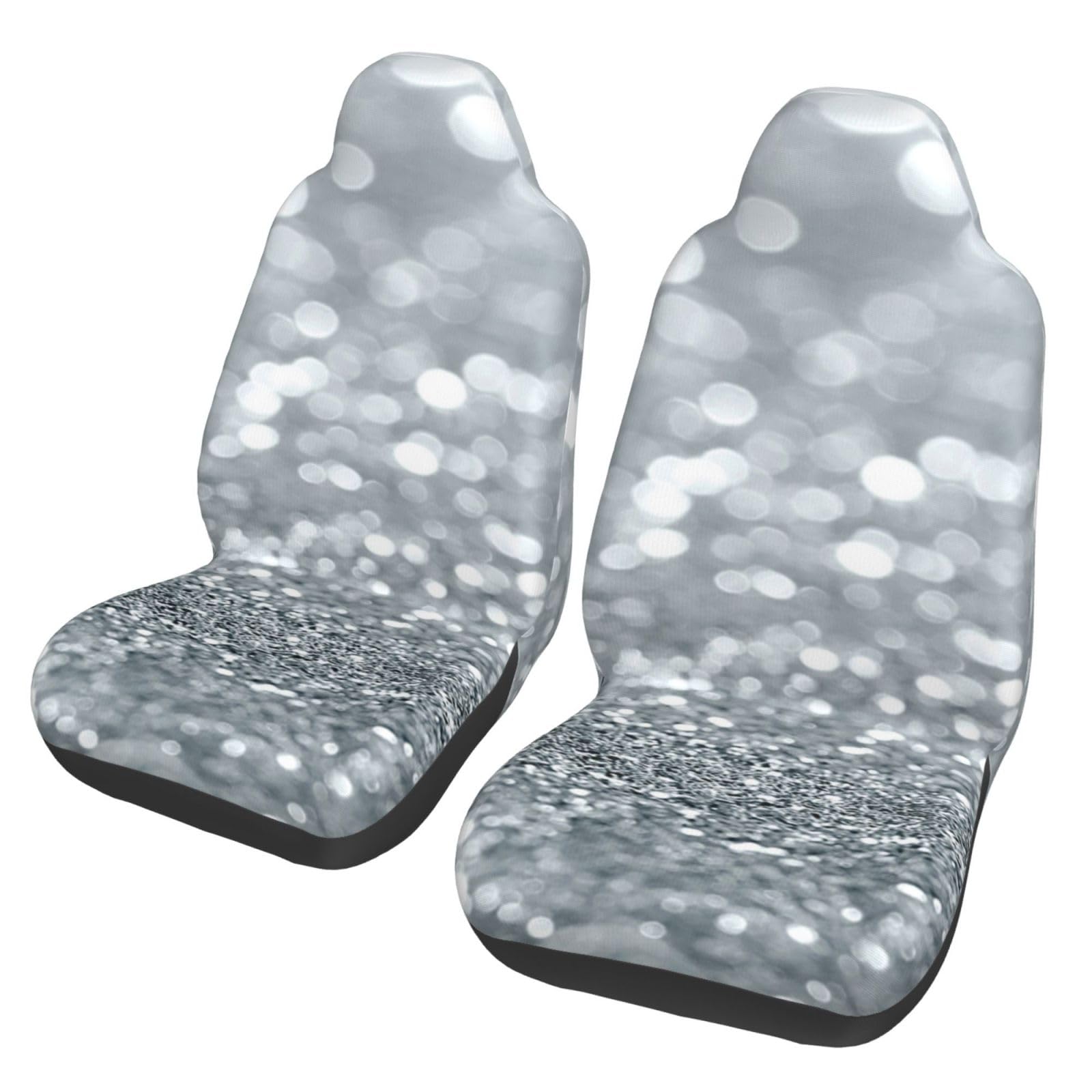 YOFIEN Weiß-Silber-Glitzer, Bokeh, Glamour, trendiges Funkeln, 2-teilige Autositzbezüge, universeller Anti-Rutsch-Sitzschutz für Vordersitze von YOFIEN