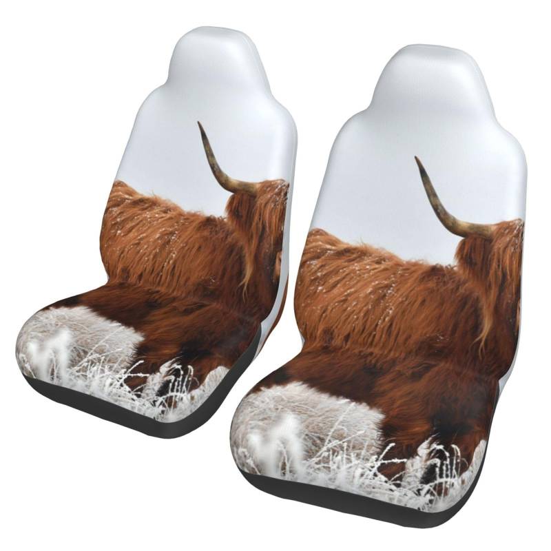 YOFIEN Winterlandschaft mit schottischen Highlands, 2-teilige Autositzbezüge, universeller Anti-Rutsch-Sitzschutz für Vordersitze von YOFIEN