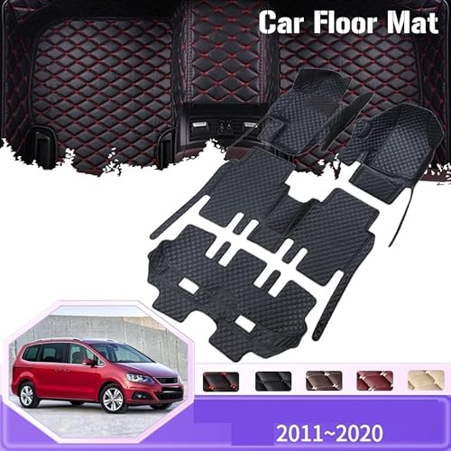 Auto Fußmatten Auto-Fußmatten Für SEAT Für Alhambra 7N MK2 2011–2020, 7-Sitzer, Wasserdicht, Leder-Bodenmatte Autoteppich (Farbe : Schwarz Rot) von YOGUT