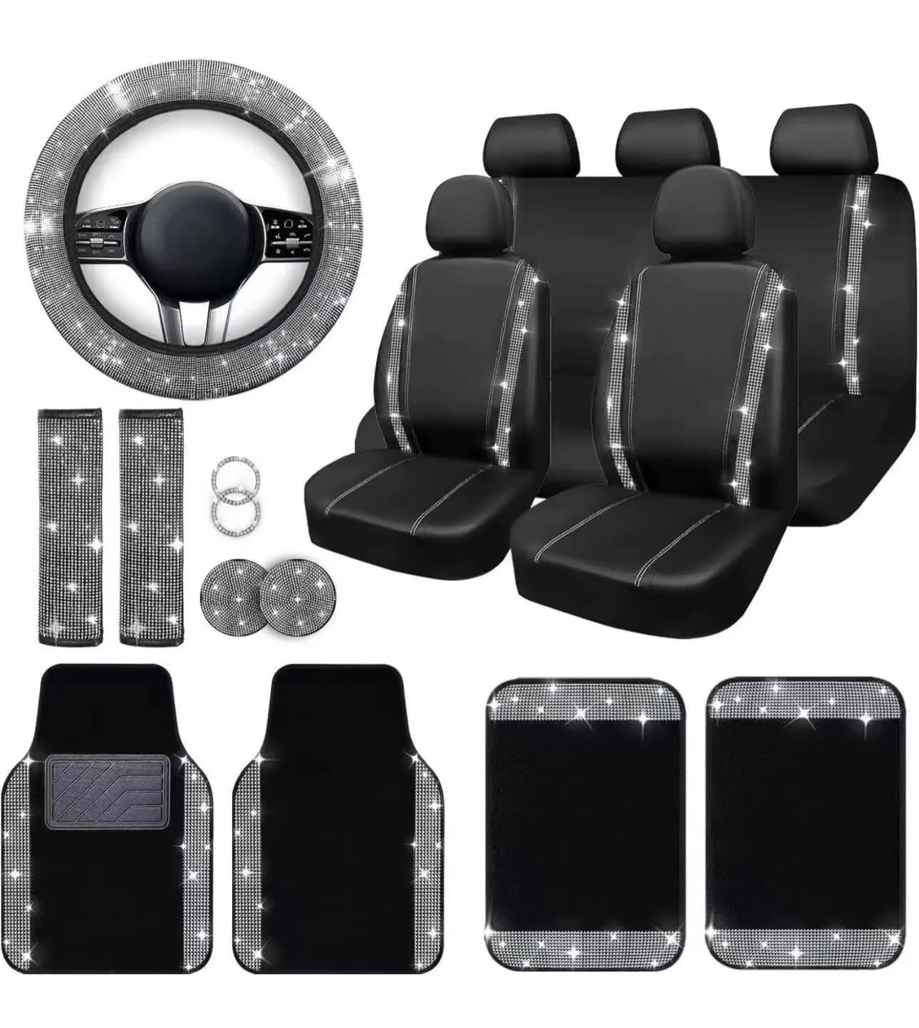 YOINT 20 Teiliges Universal Auto Innenzubehör für Mitsubishi ASX Sport Colt Galant Grandis L200 9 10 Pajero 2 3 4, mit Autositzbezüge Lenkradbezug Untersetzer Auto Fußmatten,A/Black-Pink YOINT 20 Teiliges Universal Auto Innenzubehör für Mitsubishi ASX Sport Colt Galant Grandis L200 9 10 Pajero 2 3 4, mit Autositzbezüge Lenkradbezug Untersetzer Auto Fußmatten,A/Black-Pink von YOINT