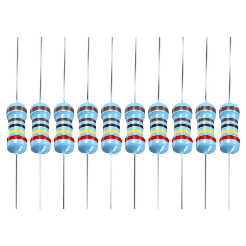 YOKIVE 100Stk Metall Folie Widerstände 2.4K Ohm Widerstand mit 1/2W 1% Toleranz Leitung Gut für DIY Elektronische Projekte (5 Farbe Bänder 8.5mm±1mm) von YOKIVE