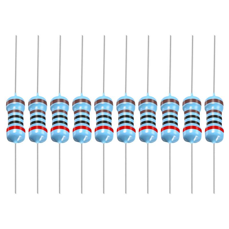 YOKIVE 50Stk Metall Folie Widerstände 2K Ohm Widerstand mit 1/2W 1% Toleranz Leitung Gut für DIY Elektronische Projekte (5 Farbe Bänder 9±1mm) von YOKIVE
