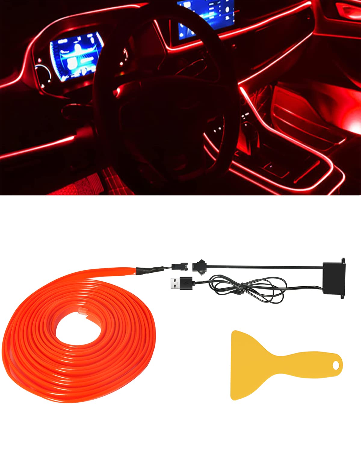 El Wires Neonlicht, 5 m, für Innenraum, Auto, dekorative Atmosphäre, Streifenlicht, Nähkante, Dekoration, DIY-Schild mit USB von YONGMING