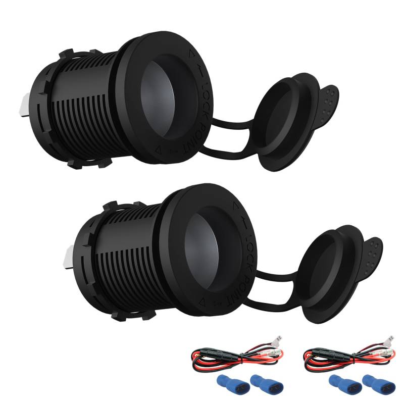 Zigarettenanzünder Steckdose Auto Marine Boot Motorrad RV Feuerzeug Steckdose Steckdose Ersatz 12V 24V Wasserdicht Stecker mit Drahtsicherung 2er-Pack von YONGMING