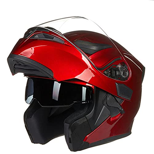YONGYAO ABS Crashworthiness Protection Vollgesichts-Doppelobjektiv für Herren und Damen Motorrad-Rollerhelm-Rot 3XL von YONGYAO