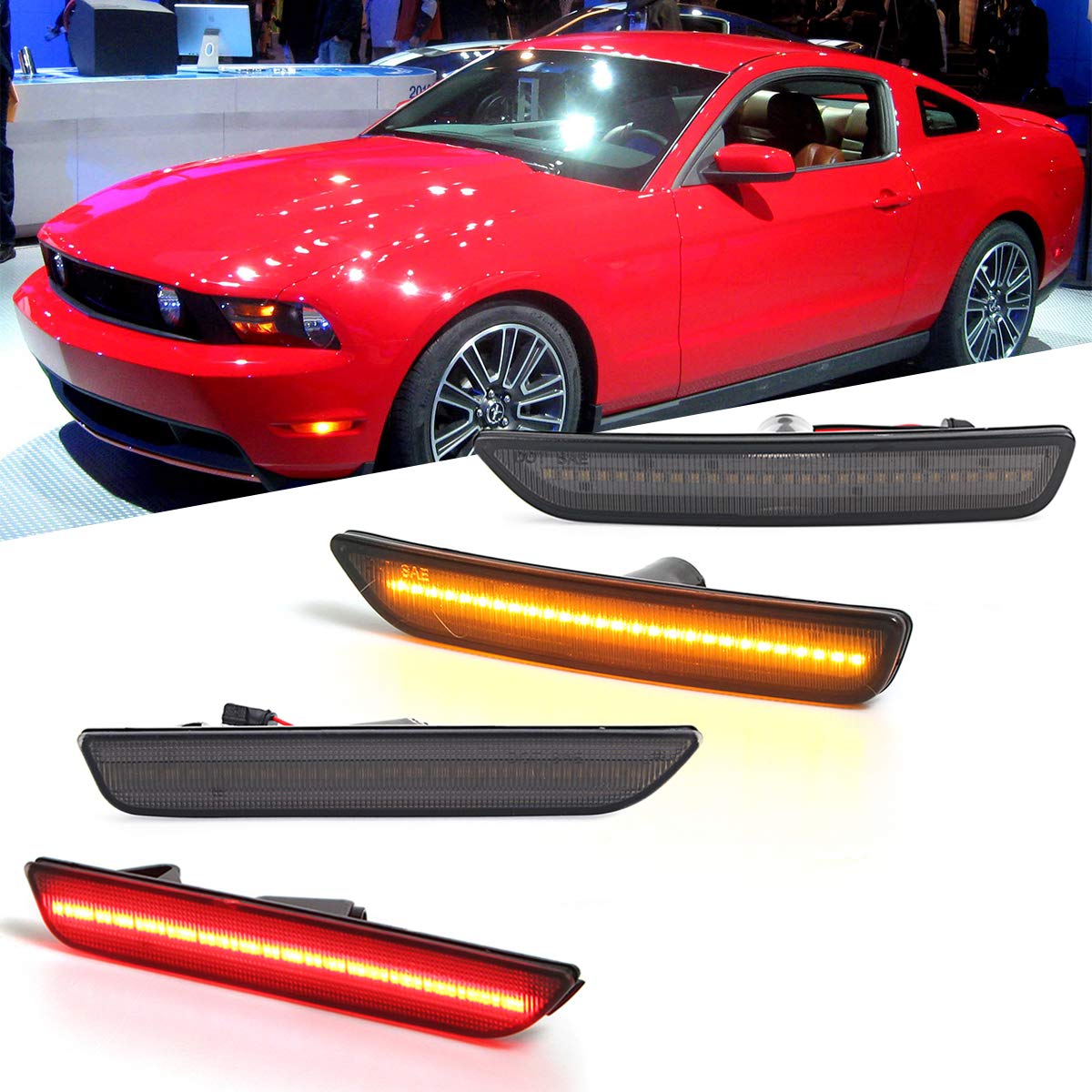 YONGYAO Vorne/Hinten LED Seitenmarkierungsleuchten Blinkerleuchten Paar für Ford Mustang 2010-2014 (Nicht original)-Rücklicht von YONGYAO