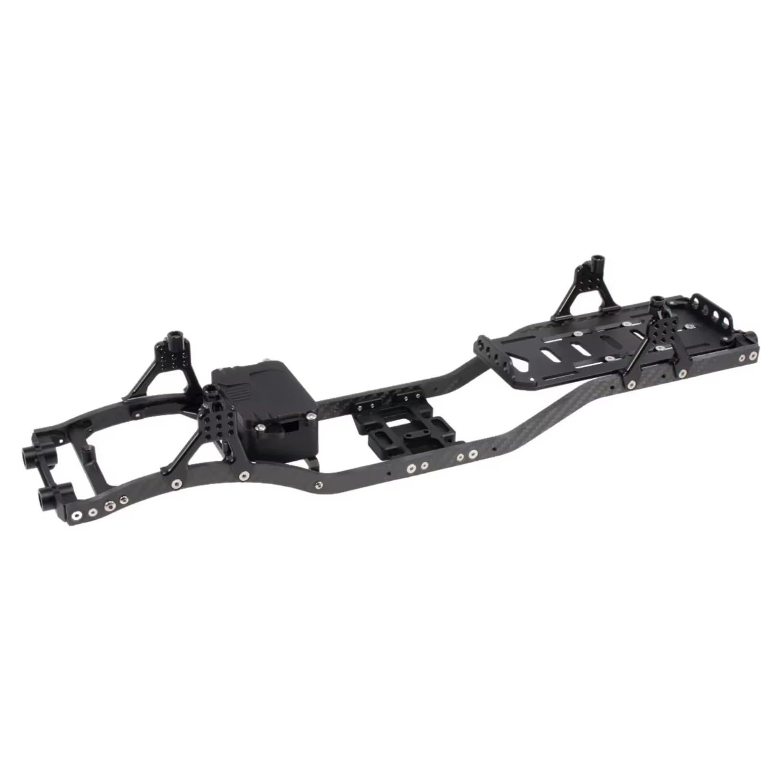 YONMFRDS RC Auto Upgrade Teile Für SCX10 Für Chassis 1/10 Mit Carbon Fiber Schienen Aluminium Brace Skid Plate Einstellbare Shock Mount Batterie Fach RC Crawler Upgrade Ersatz(Black) von YONMFRDS