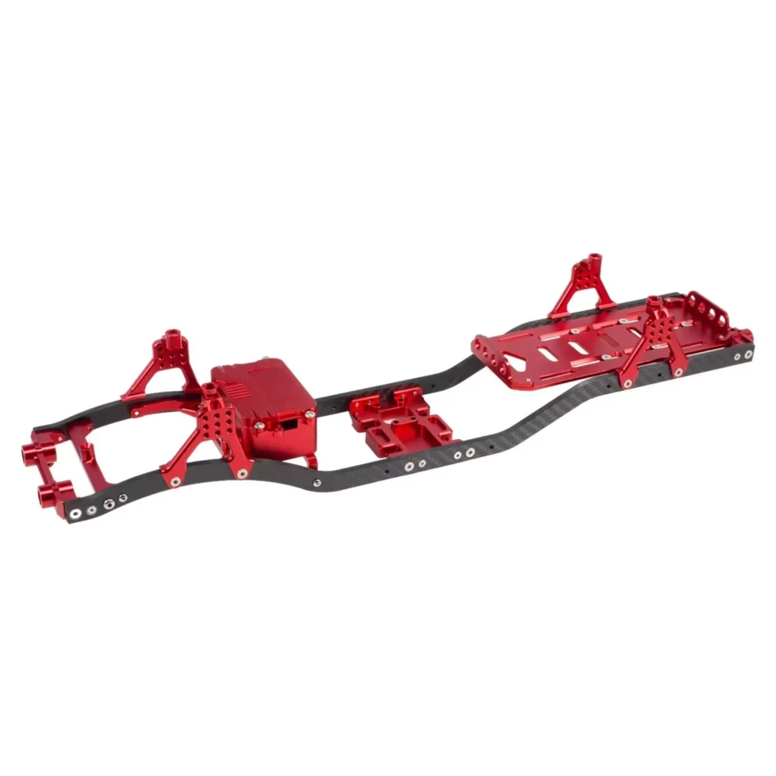 YONMFRDS RC Auto Upgrade Teile Für SCX10 Für Chassis 1/10 Mit Carbon Fiber Schienen Aluminium Brace Skid Plate Einstellbare Shock Mount Batterie Fach RC Crawler Upgrade Ersatz(Red) von YONMFRDS