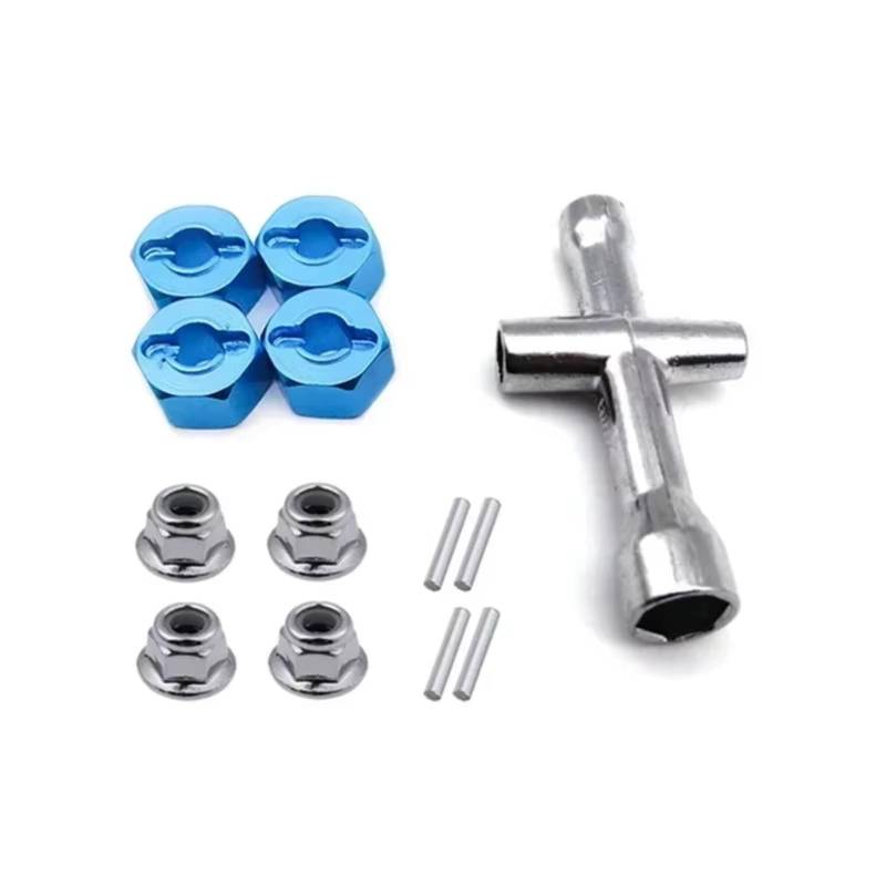 YONMFRDS RC Auto Upgrade Teile Für Trxs Für Stampede Für Slash 1/10 4X4 Metall 12 Mm Radsechskantadapter 7 Mm Dicke M4 Flansch-Kontermutter Kreuzschlüssel RC-Auto(Blue) von YONMFRDS