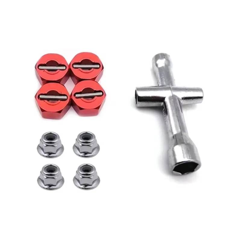 YONMFRDS RC Auto Upgrade Teile Für Trxs Für Stampede Für Slash 1/10 4X4 Metall 12 Mm Radsechskantadapter 7 Mm Dicke M4 Flansch-Kontermutter Kreuzschlüssel RC-Auto(Red) von YONMFRDS