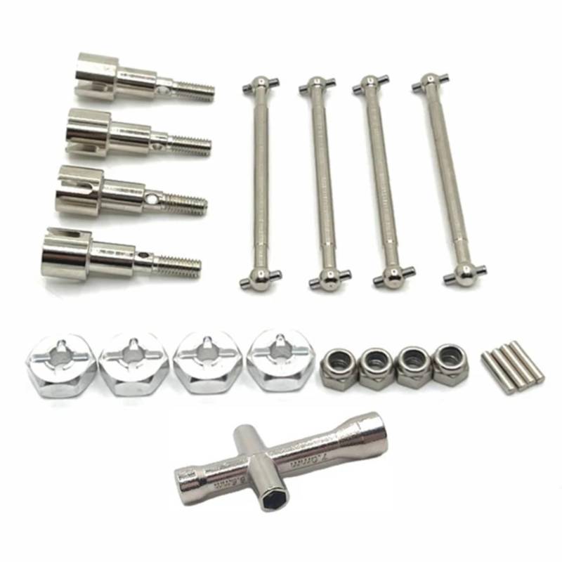 YONMFRDS RC Autoteile Für SCY 16101 16102 16103 16104 16106 16201 16303 Für JJRC Q130A Q130B Q141 Q117 1/16 RC Auto Metall Antriebswelle CVD Und 12mm Hex Upgrade Teile(Silver) von YONMFRDS