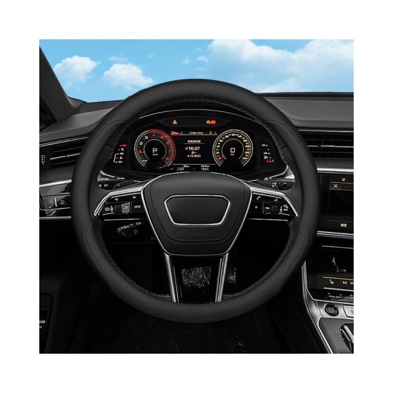 Mikrofaser Leder Lenkradabdeckung Auto Lenkradbezug Mikrofaser Leder Lenkradhüllen Autozubehör Innenraum für Audi A4 B9 berline 2015-2022,Round Bottom Black von YOPCFW