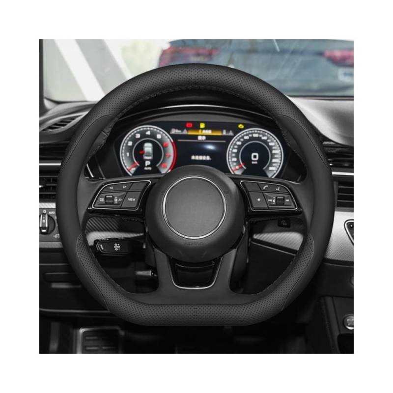 Mikrofaser Leder Lenkradabdeckung Auto Lenkradbezug Mikrofaser Leder Lenkradhüllen Autozubehör Innenraum für Audi E-Tron Etron 2019-2023,Square Bottom Black von YOPCFW