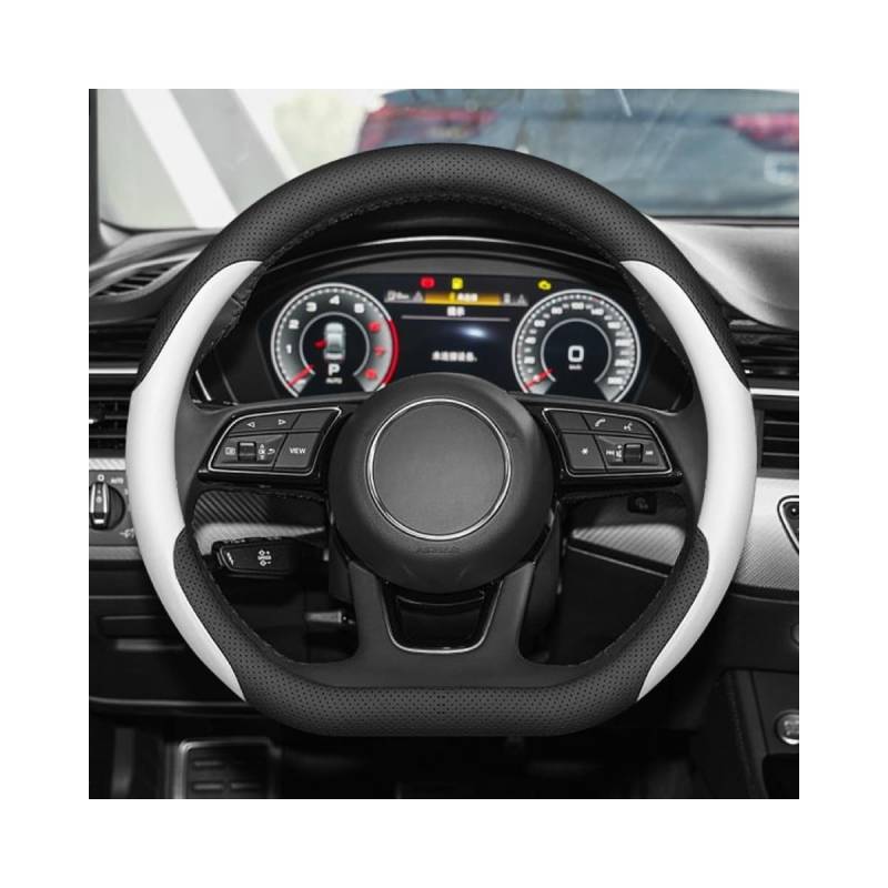 Mikrofaser Leder Lenkradabdeckung Auto Lenkradbezug Mikrofaser Leder Lenkradhüllen Autozubehör Innenraum für Audi Q2 GA 2017-2022,Square Bottom White von YOPCFW