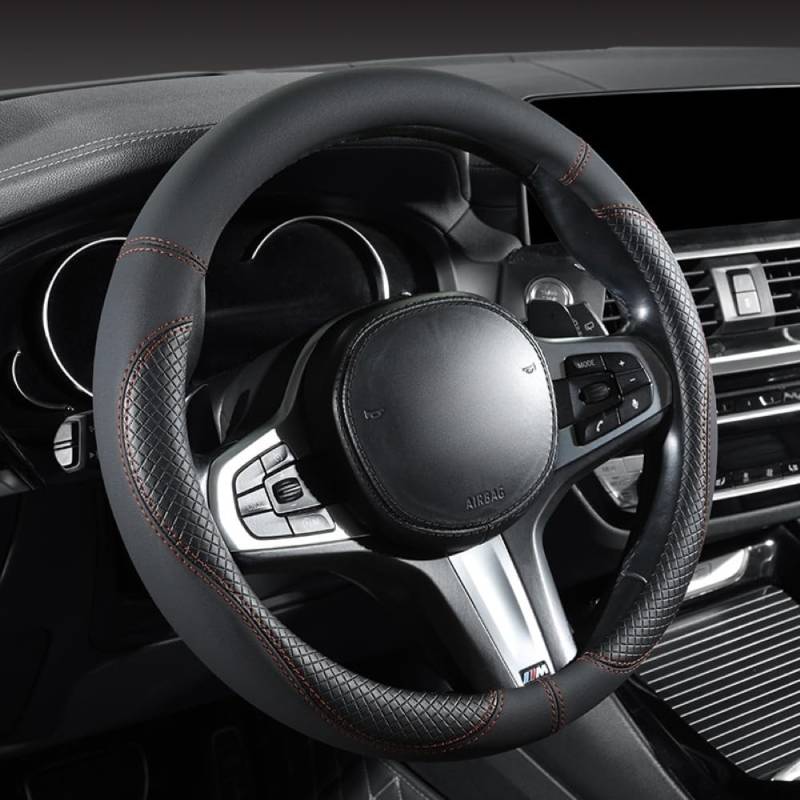 Mikrofaser Leder Lenkradabdeckung Auto Lenkradbezug Mikrofaser Leder Lenkradhüllen Autozubehör Innenraum für BMW 5 Series M5 E60 E61 F07 F10 F11 F18 F90 G30 G31 G38 von YOPCFW