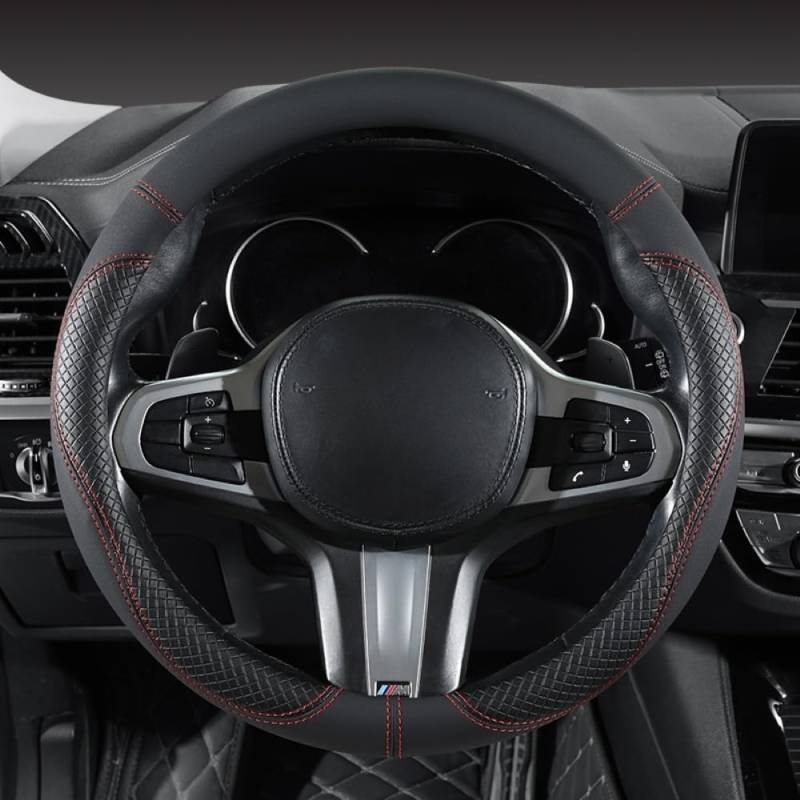 Mikrofaser Leder Lenkradabdeckung Auto Lenkradbezug Mikrofaser Leder Lenkradhüllen Autozubehör Innenraum für BMW 5 Series M5 E60 E61 F07 F10 F11 F18 F90 G30 G31 G38 von YOPCFW