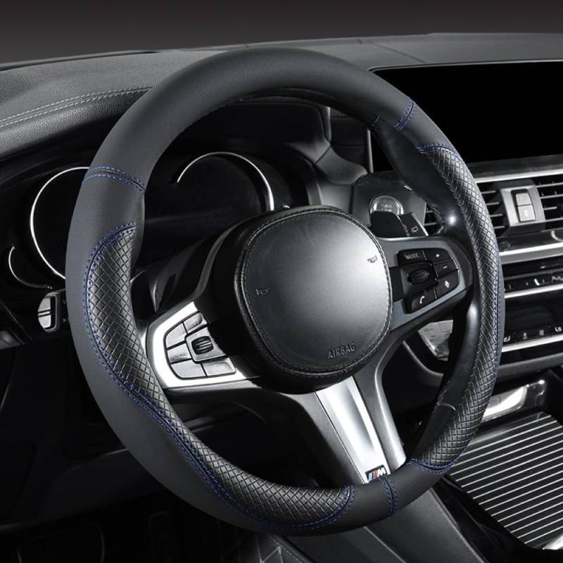 Mikrofaser Leder Lenkradabdeckung Auto Lenkradbezug Mikrofaser Leder Lenkradhüllen Autozubehör Innenraum für BMW 5 Series M5 E60 E61 F07 F10 F11 F18 F90 G30 G31 G38 von YOPCFW