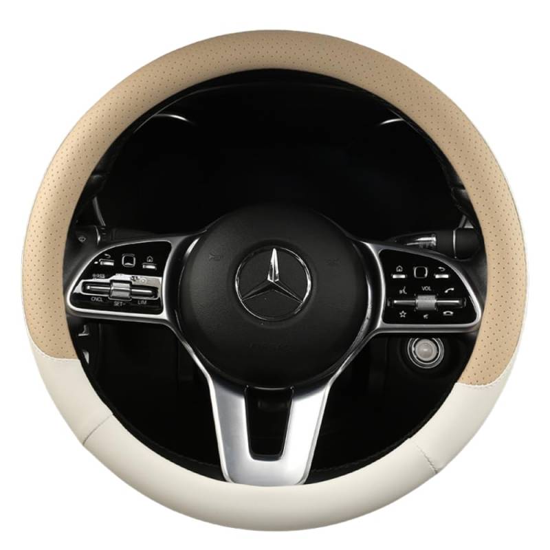 Mikrofaser Leder Lenkradabdeckung Auto Lenkradbezug Mikrofaser Leder Lenkradhüllen Autozubehör Innenraum für Mercedes Benz M-Class ML W166 AMG 55 63,Round Bottom Beige Yellow von YOPCFW