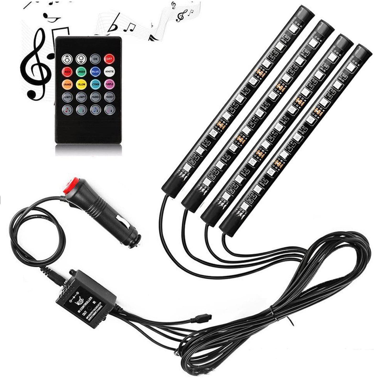 YOPOTIKA Car LED Strip Lights, Auto-Innenbeleuchtung 36LEDs Auto-Innenbeleuchtung 12V Multicolor Car Under Dash Lighting Kit mit Sound Active Funktion und Fernbedienung von YOPOTIKA