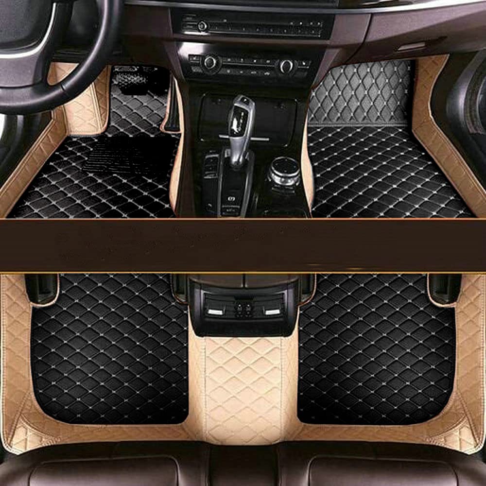 Leder Auto FußMatten für BMW 3 Series Limousine F30 316i 318i 320i 328i 330i 2013-2017(LHD), Allwetterschutz Fussmatten Wasserdicht Anti Rutsch Full Set Upgrade Beutelrand,C-Black/Beige von YOREM