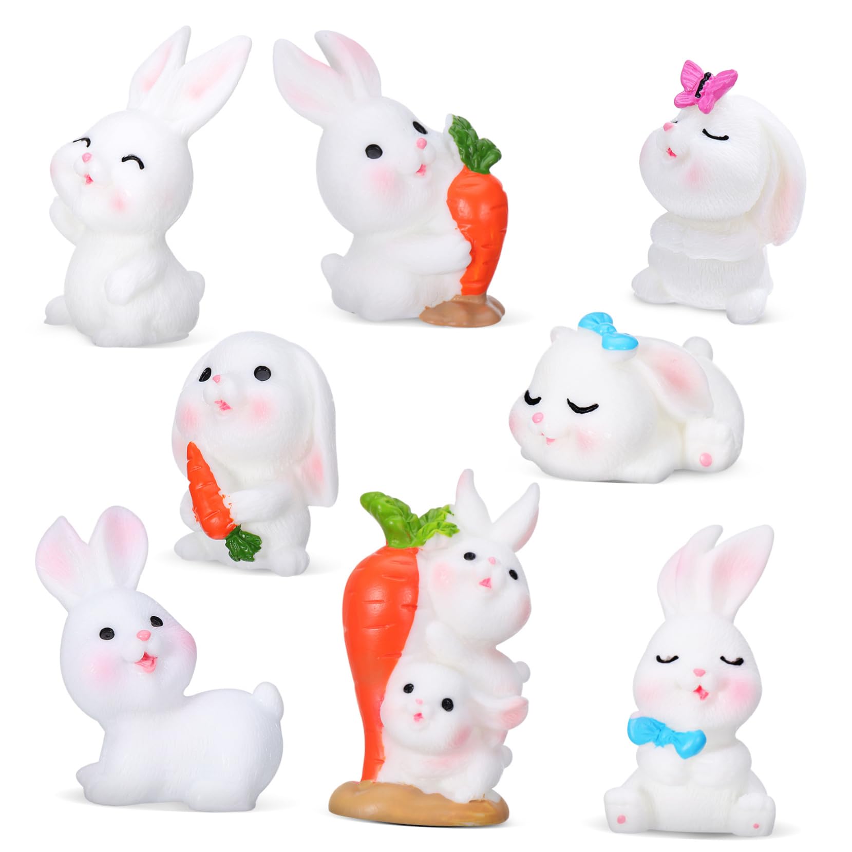 YOSADIER 8 Stück Kleine Weiße Hasendekoration Frühlingsdeko Für Zu Hause Kaninchen Miniatur Hasengeburtstagsdekoration Winzig Figur Mini -hasen Schreibtisch Hase Geburtstag Fee Mit 3d Harz von YOSADIER