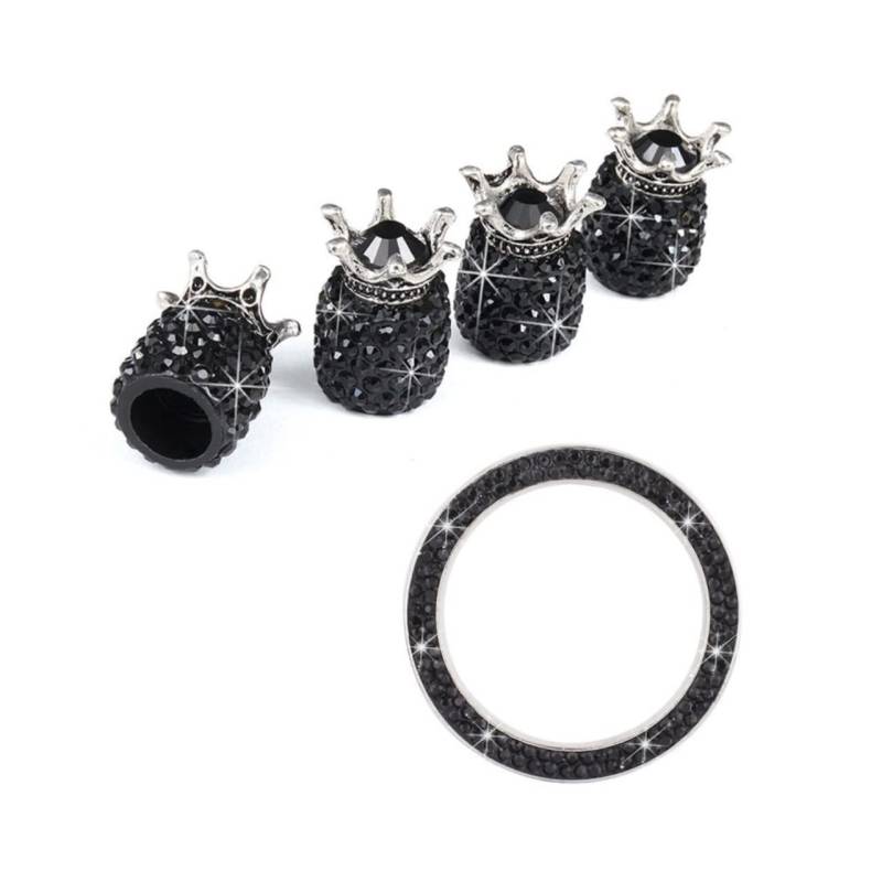 YOSADIER Ventilhut -Set Schlüssel Auto-Motor-Start-stopp-Dekoration Abdeckung Außen Zubehör Staubkappe Für Reifenventile Mit Strasssteinen Reifenkappe Kappen Reifenventilstamm Streich Black von YOSADIER