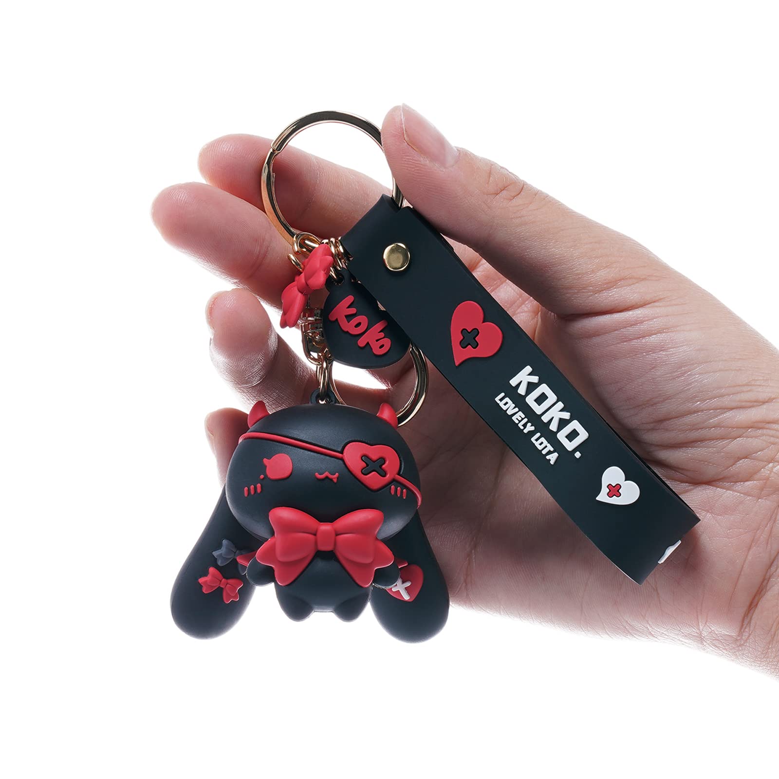 YOU WIZV Schlüsselanhänger für Frauen, Stern-Mond-Hase, Schlüsselanhänger, Dämon, Kaninchen, Charm-Tasche, Zubehör, Liebhaber, beste Freundin, Geschenk, A-Dämon (schwarz rot), 5,6 x 4,6 cm von YOU WIZV