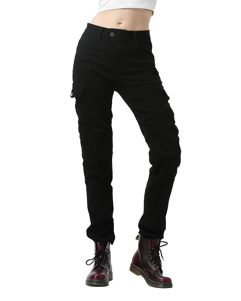 YOUCAI Damen Motorradhose Jeans Motorrad Hose Motorradrüstung Slim Fit Motorradjeans mit Protektoren,42,Schwarz von YOUCAI