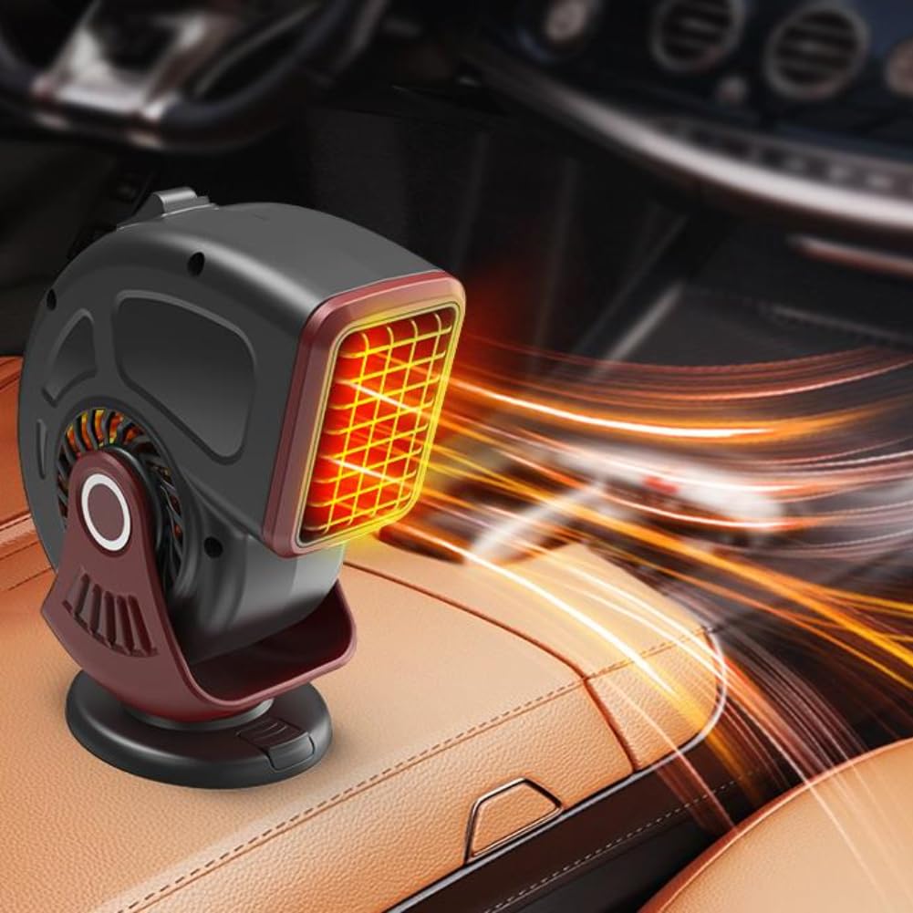 YOUNICE Auto Heizung 12V Tragbare Auto Heizgebläse für den Winter, Werden kann 2 Zahnräder 360° Einstellbarer Heizlüfter für Auto Armaturenbrett Heim Büro Desktop (Schwarz + Rot) von YOUNICE