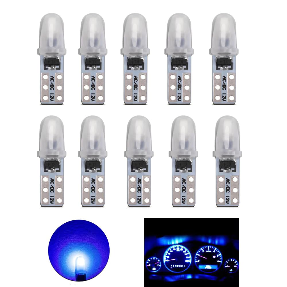 YOUNLEN T5 LED-Lampen, 2721 27 37 286 PC74 LED-Lampe, für Auto-Innenbeleuchtung, Armaturenbrett, Auto-Instrumentenlampe, Ersatz, 12 V, 0,6 W, 40 lm, 3014-Chips, 10 Stück (blau) von YOUNLEN