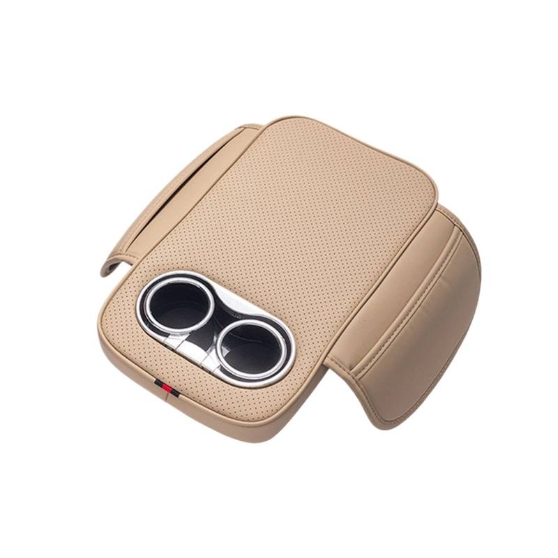 Lanliuhui Store Armlehnenkissen for die Mittelkonsole im Auto mit 2 Getränkehaltern und Seitentaschen, PU-Leder, erhöhte Auto-Armlehnenpolster, Auto-Armlehnenbezug(Beige) von YOURNAME