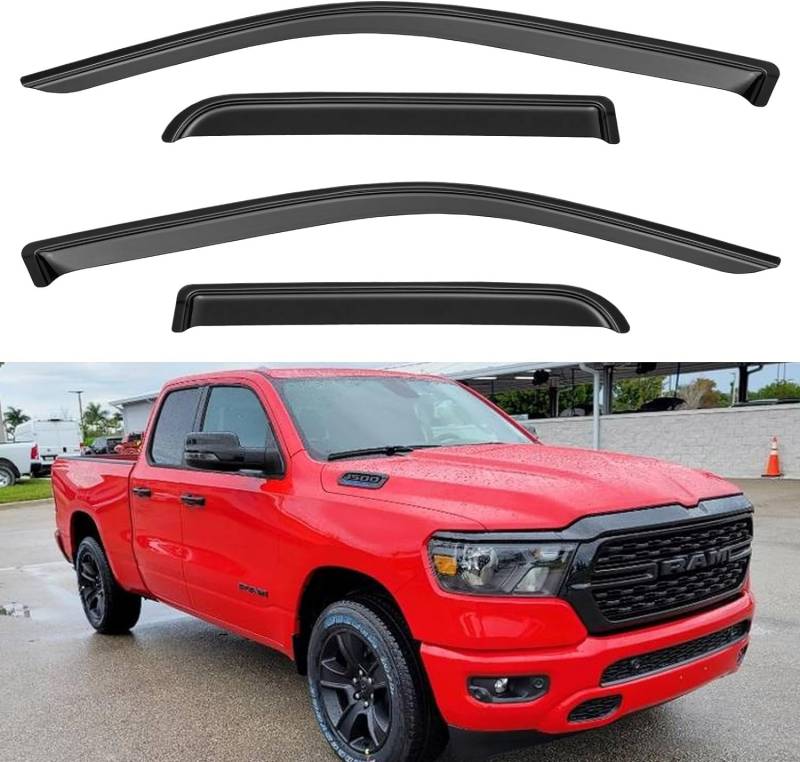 Fensterblenden Regenschutz für Dodge Ram 1500 Quad Cab, Fenster-Windabweiser für 19–24 Ram 1500 (2 Türen in voller Größe, 2 halbe Türen) von YQAUTEC