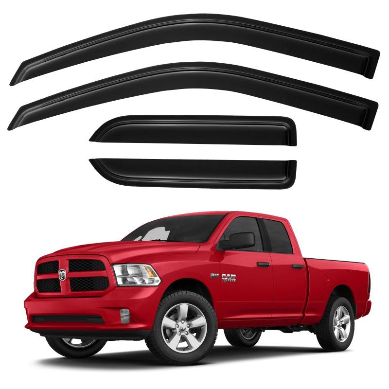 Regenschutz für 2009–2018 Dodge Ram 1500 Quad Cab, Außenmontage Seitenschlitz-Visiere, Windabweiser für 2019–2023 Ram 1500 Classic (Nicht für 19–23 Ram New Body) von YQAUTEC
