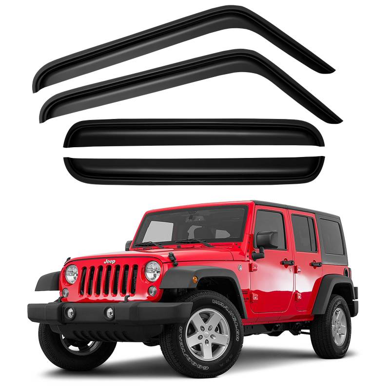 YQAUTEC Fenster-Regenschutz für 2007–2018 Jeep Wrangler JK Unlimited, Fenster Vent Visiere Schatten Windabweiser für 07–18 Wrangler JKU von YQAUTEC