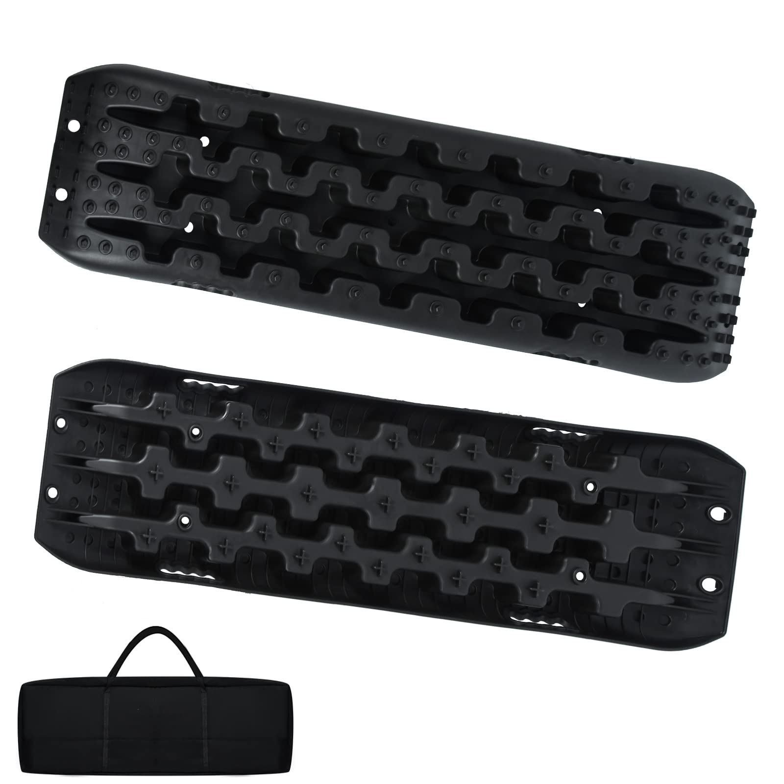 YRHome 2 Stück Sandbleche Anfahrhilfe Wohnmobil Recovery Board Offroad Traktionshilfe Gripmatte Traktionsmatte Traktionsband Schwarz Schlamm Sand Schnee Reifenleiter für Geländewagen LKW PKW 10T von YRHome