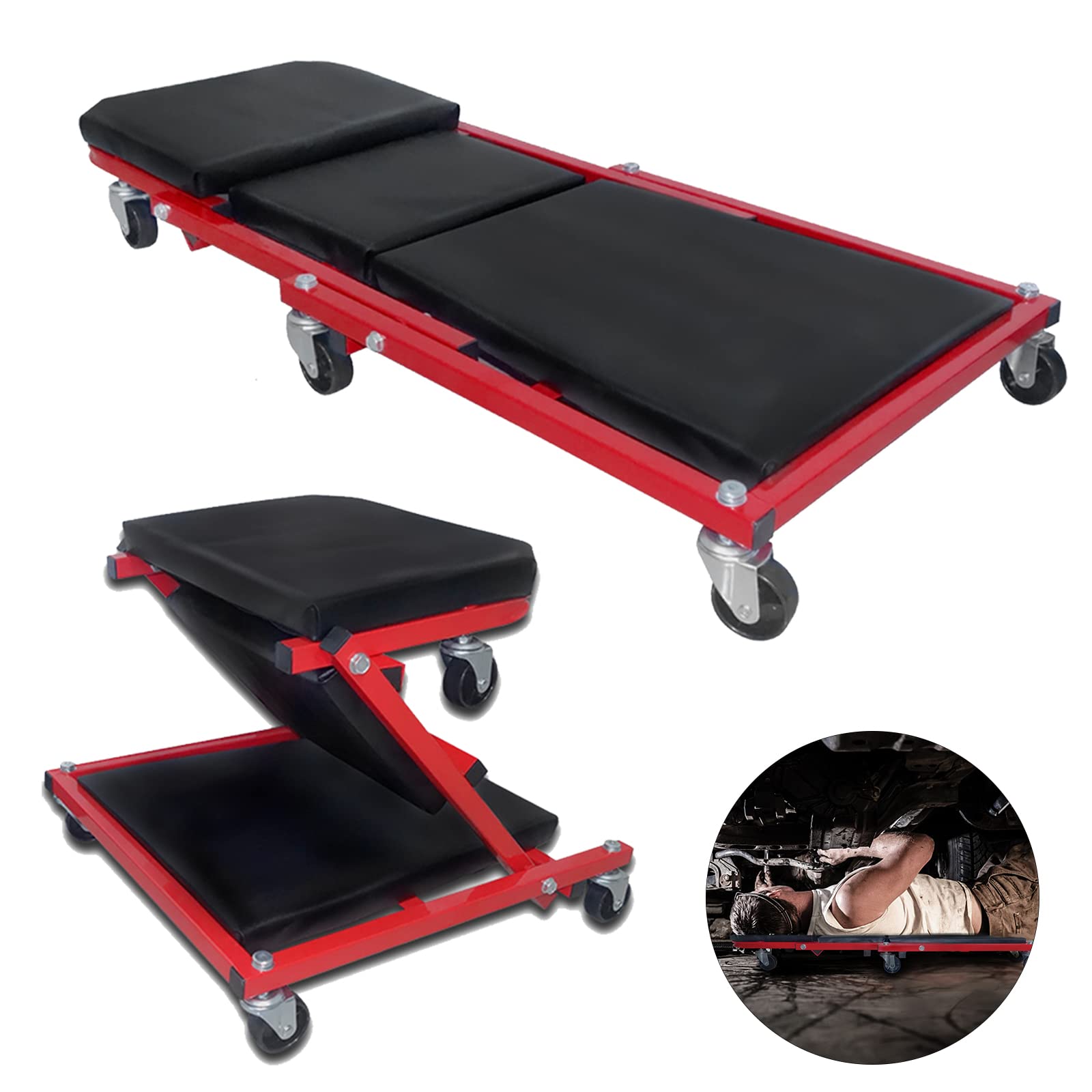 YRHome 2 in 1 Montagerollbrett Werkstattliege Rollbrett 150 kg belastbar 6 bewegliche Rollen 360° drehbar Werkstatt-Liegewagen Rollsitz Sitz- und Liegefunktion YRHome 2 in 1 Montagerollbrett Werkstattliege Rollbrett 150 kg belastbar 6 bewegliche Rollen 360° drehbar Werkstatt-Liegewagen Rollsitz Sitz- und Liegefunktion von YRHome